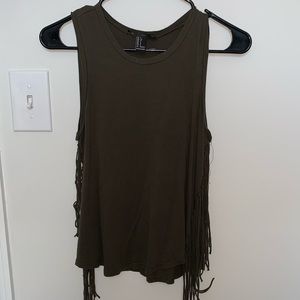 Forever 21 army green fringe tank top, size S